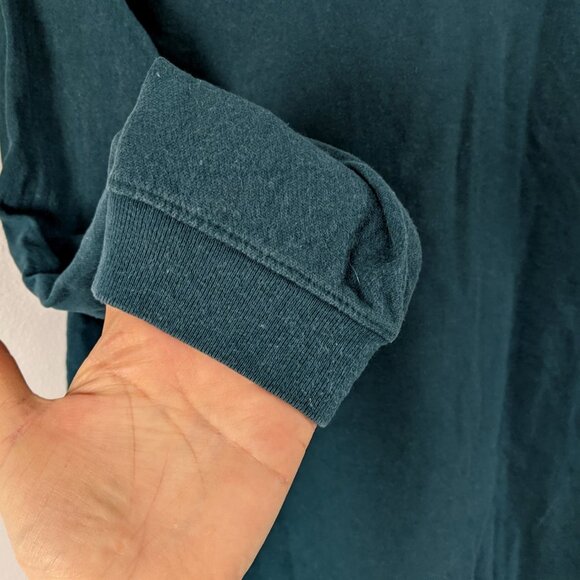 Vintage 90s Green Mock Neck Sweatshirt with Embroidered Tapestry Art 100% Cotton - Picture 9 of 11